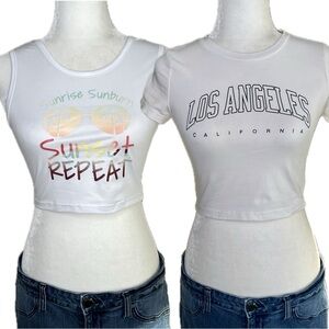 Y2K Crop Top Lot Los Angeles LA Tee Sunset Sunglasses Tank White Cropped Small S